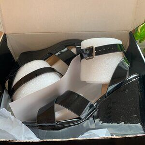 Torrid black patent leather platform wedge sandals 9.5WW